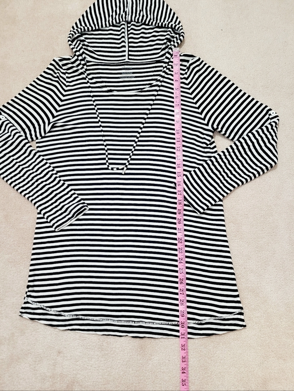 Soma Black White Striped Hoodie Tunic Top Women’s Medium Long Sleeve Casual Soft - Picture 9 of 10